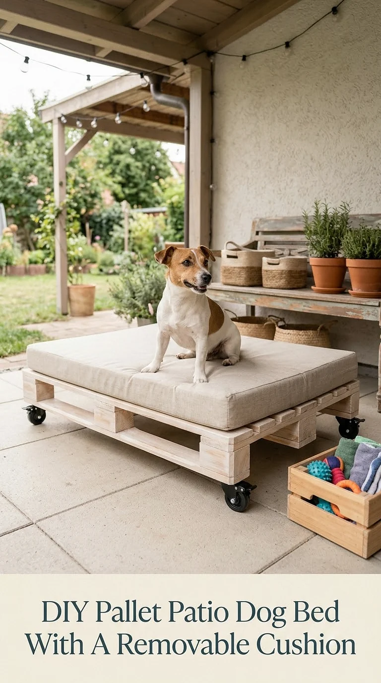 DIY Pallet Patio Dog Bed With A Removable Cushion