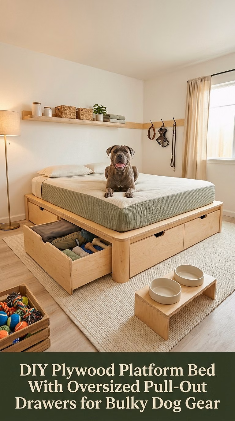 11. DIY Plywood Platform Bed With Oversized Pull-Out Drawers for Bulky Dog Gear