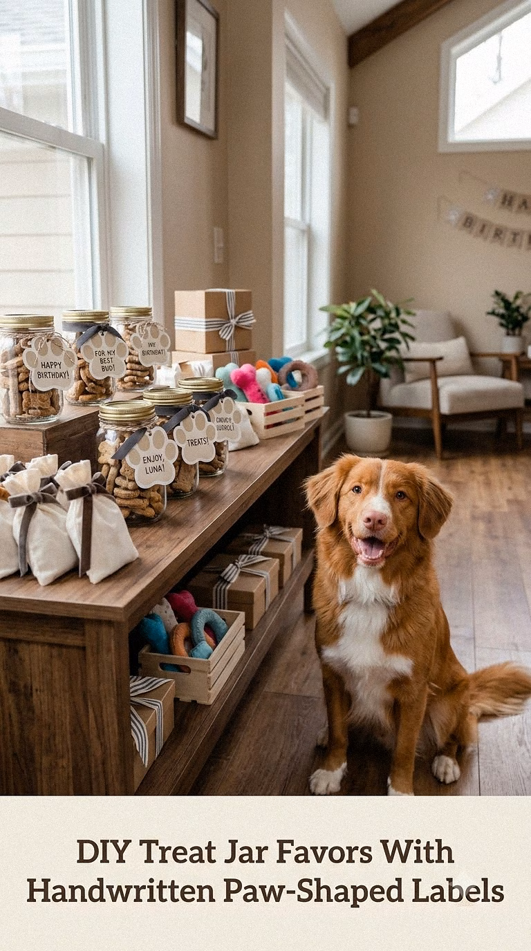 DIY Treat Jar Favors With Handwritten Paw-Shaped Labels