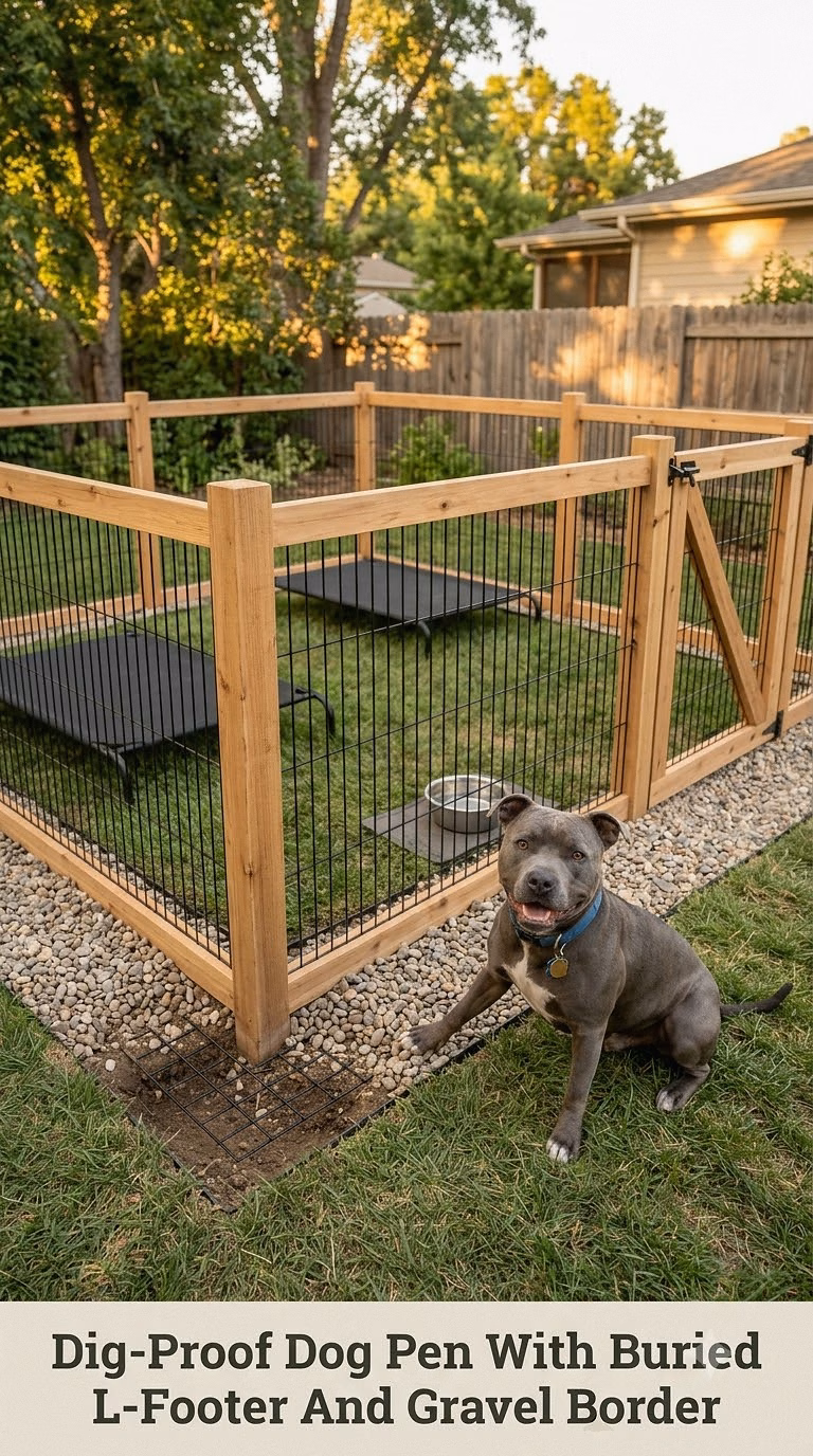 Dig-Proof Dog Pen With Buried L-Footer And Gravel Border