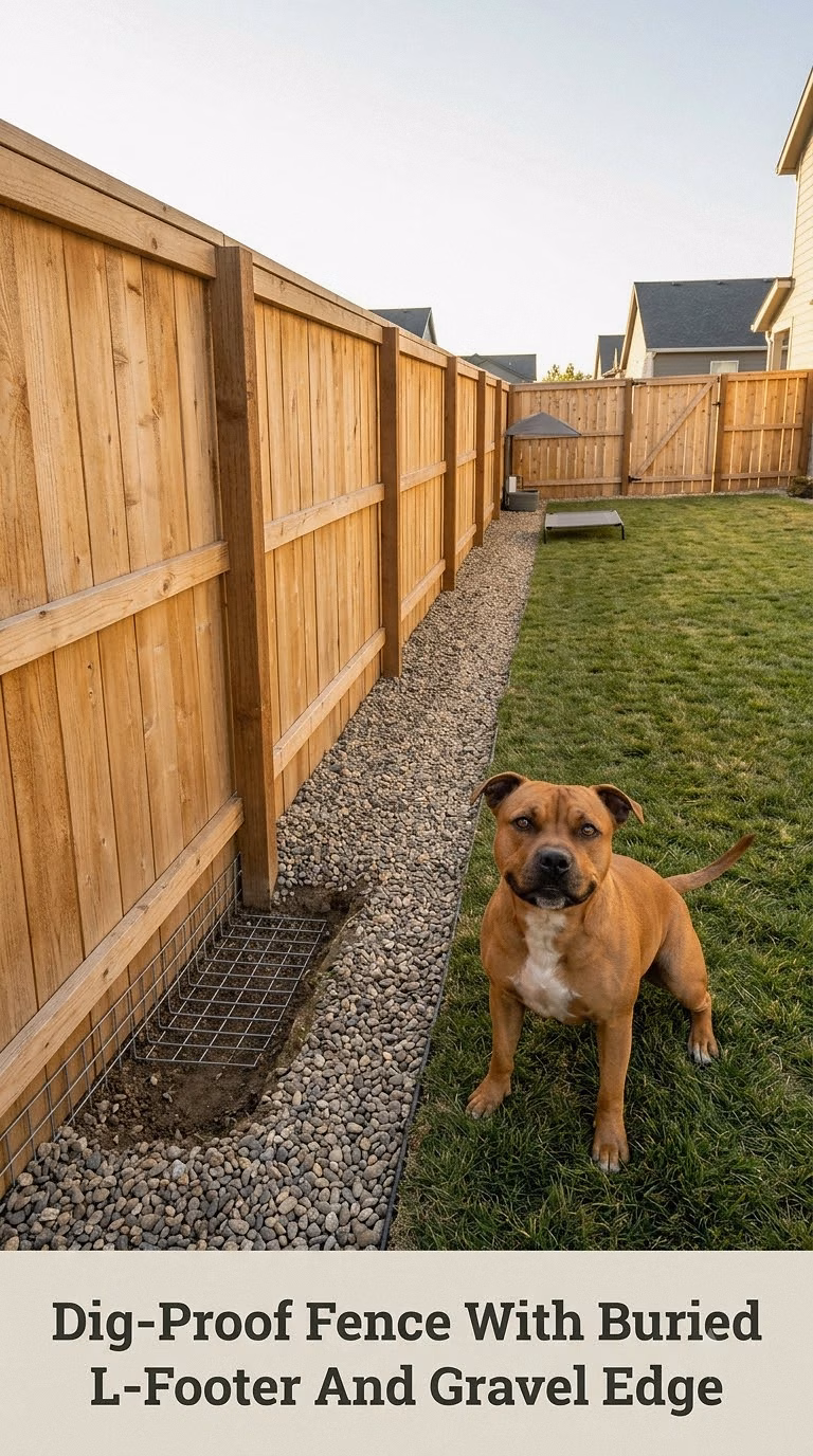 Dig-Proof Fence With Buried L-Footer And Gravel Edge