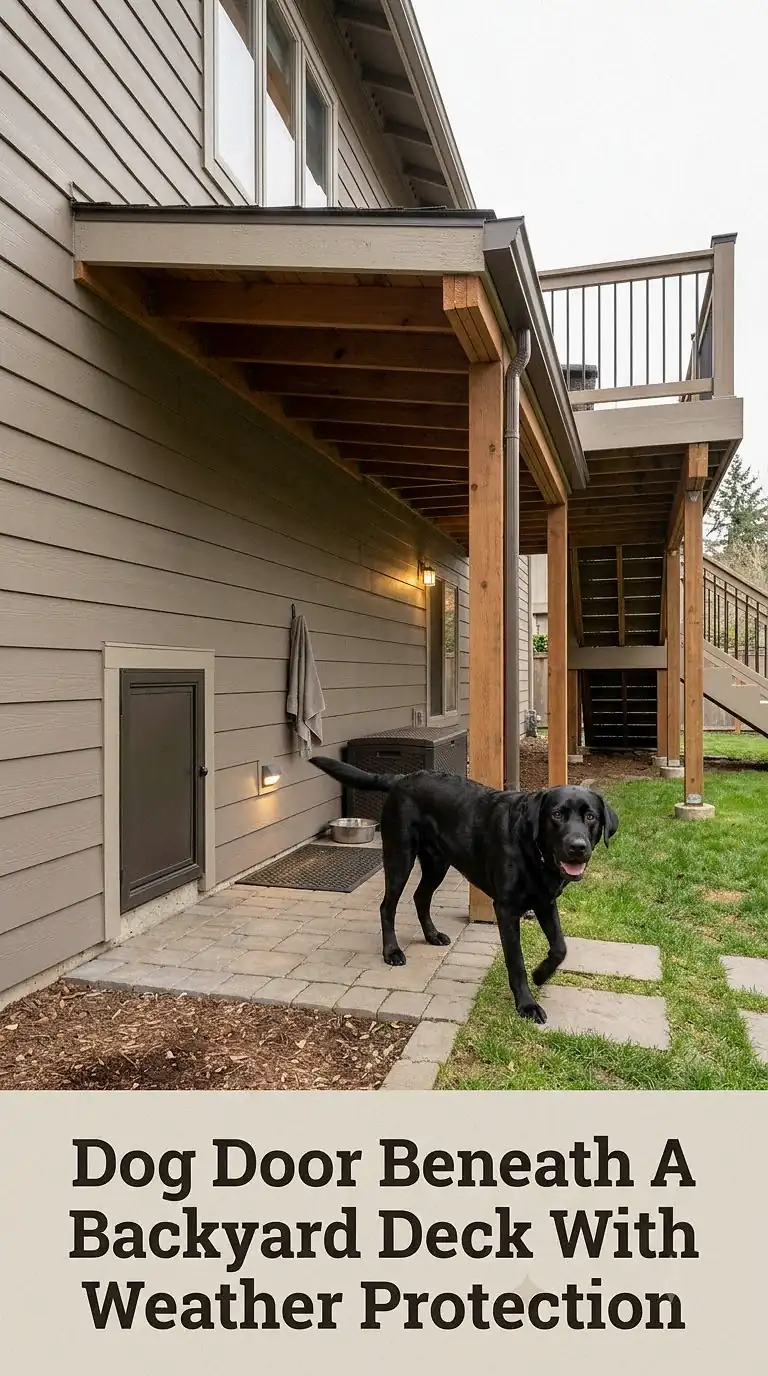 Dog Door Beneath A Backyard Deck With Weather Protection