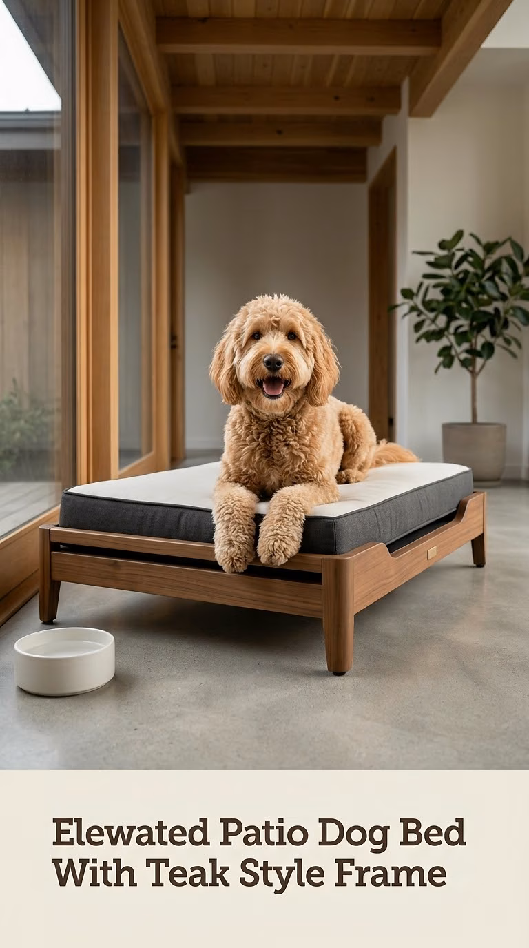 Elevated Patio Dog Bed With Teak Style Frame