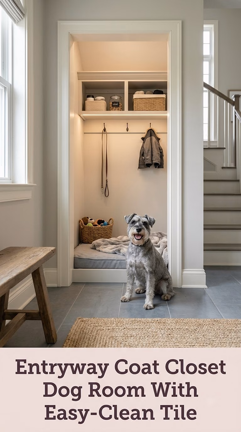 Entryway Coat Closet Dog Room With Easy-Clean Tile