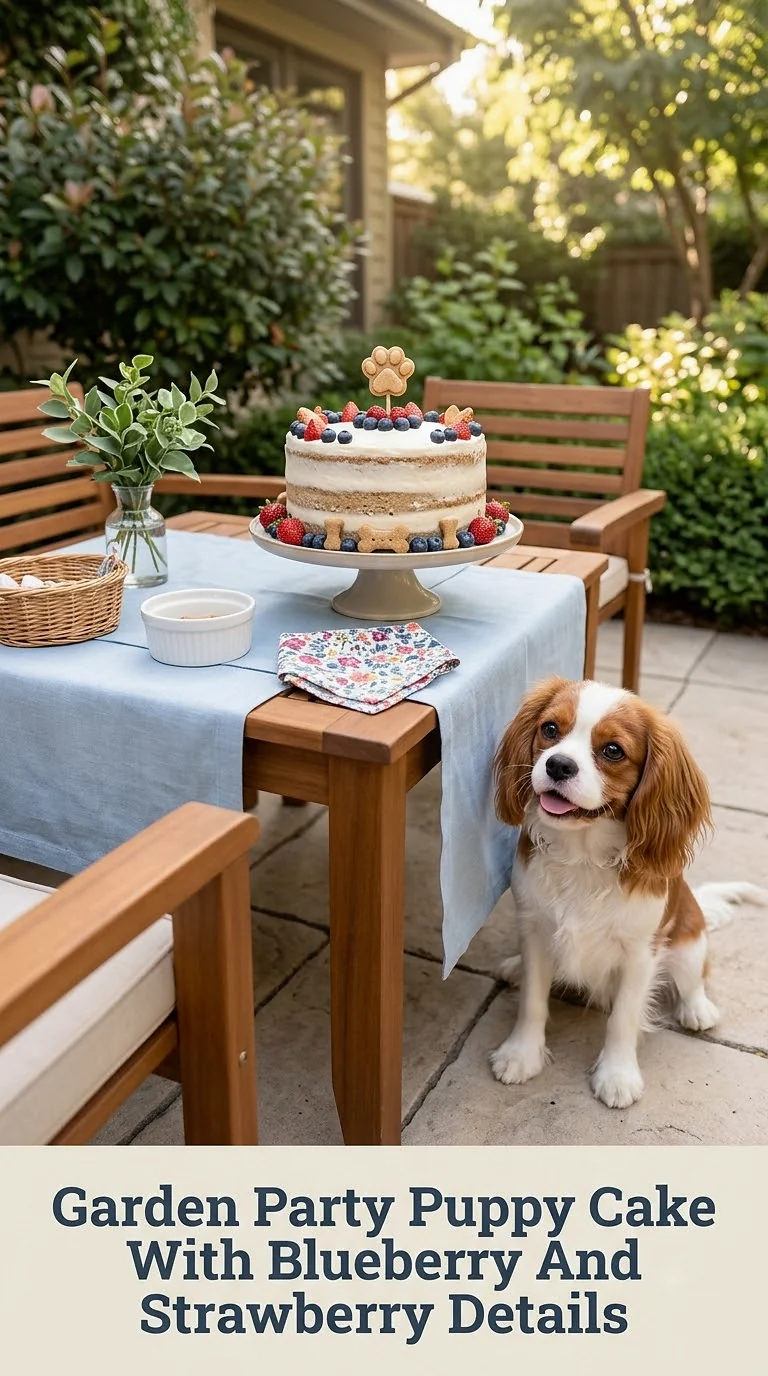 Garden Party Puppy Cake With Blueberry And Strawberry Details