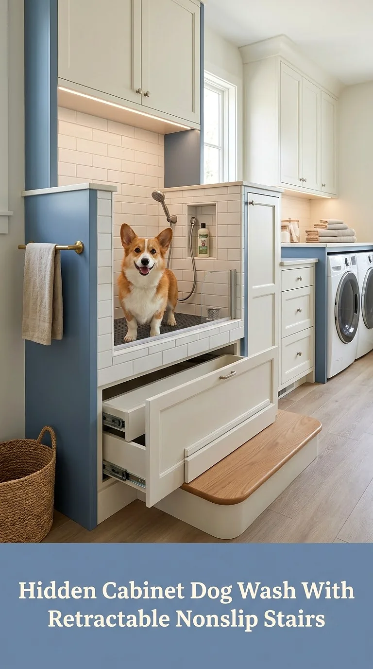 Hidden Cabinet Dog Wash With Retractable Nonslip Stairs