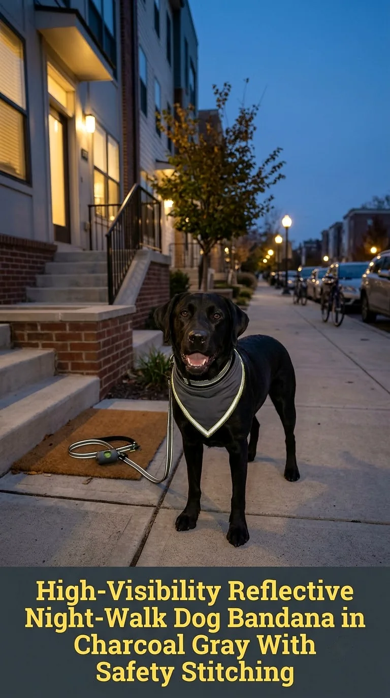 High-Visibility Reflective Night-Walk Dog Bandana in Charcoal Gray With Safety Stitching