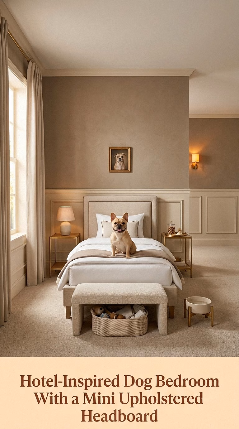 11. Hotel-Inspired Dog Bedroom With a Mini Upholstered Headboard