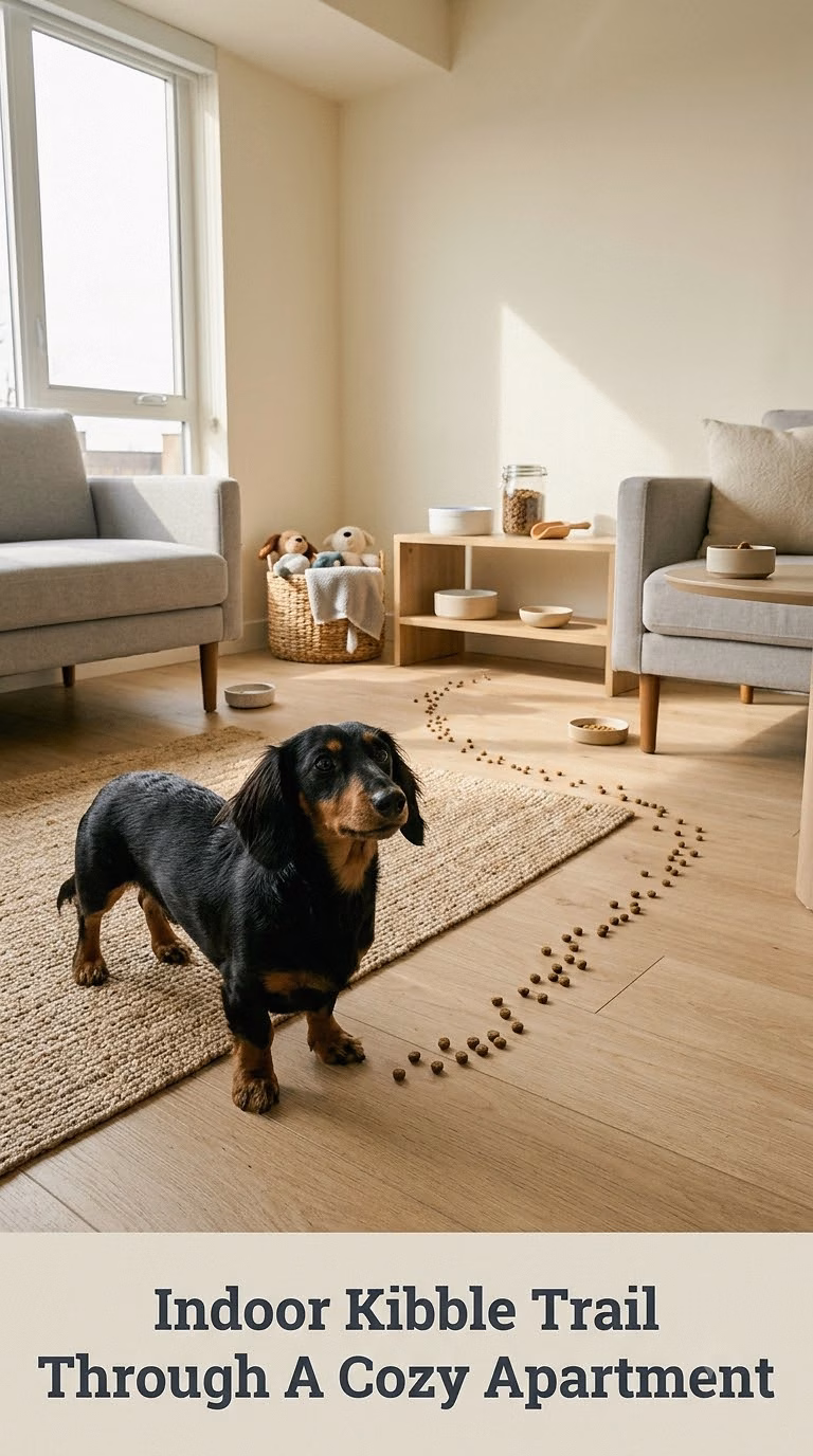 Indoor Kibble Trail Through A Cozy Apartment