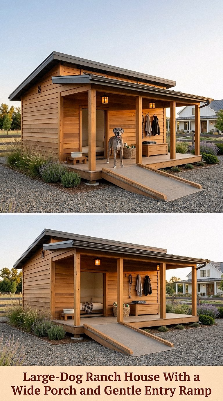 Large-Dog Ranch House With a Wide Porch and Gentle Entry Ramp