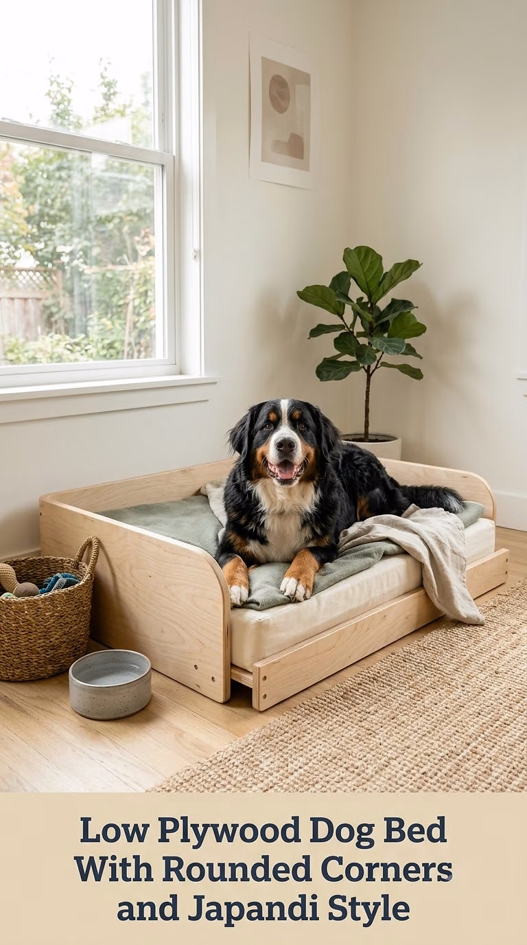 Low Plywood Dog Bed With Rounded Corners and Japandi Style