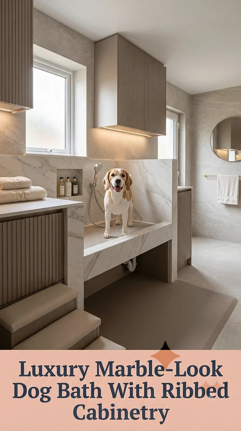Luxury Marble-Look Dog Bath With Ribbed Cabinetry