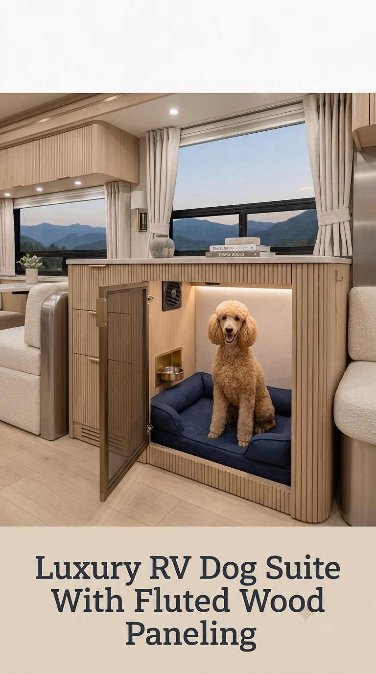 Luxury RV Dog Suite With Fluted Wood Paneling