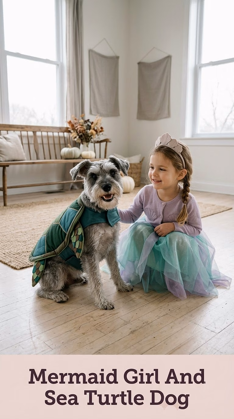Mermaid Girl And Sea Turtle Dog