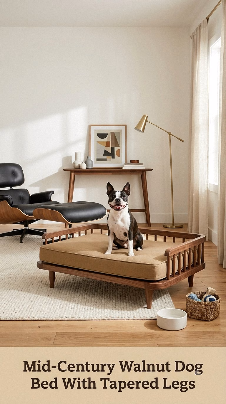 Mid-Century Walnut Dog Bed With Tapered Legs