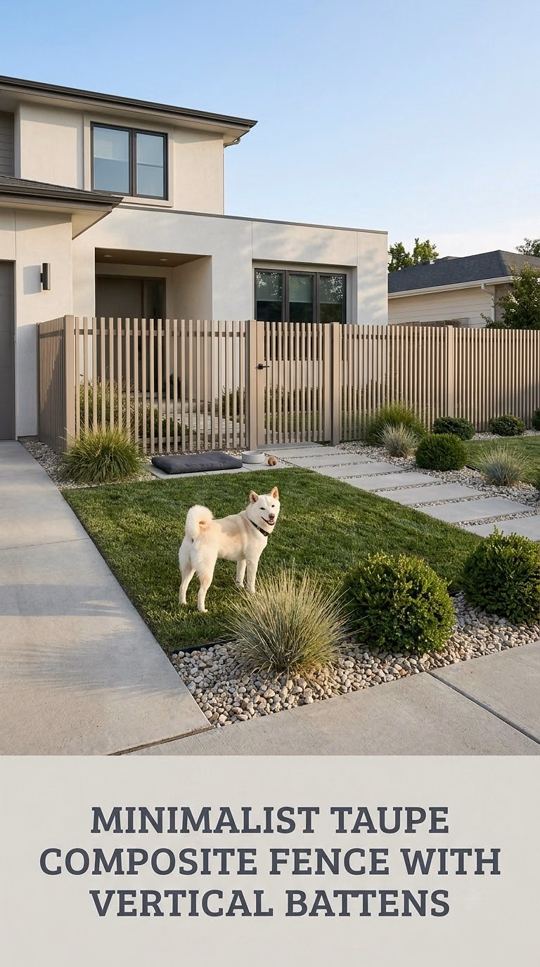 Minimalist Taupe Composite Fence With Vertical Battens