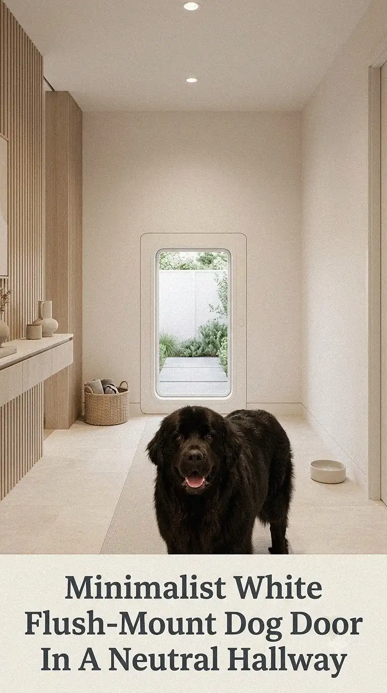 Minimalist White Flush-Mount Dog Door In A Neutral Hallway