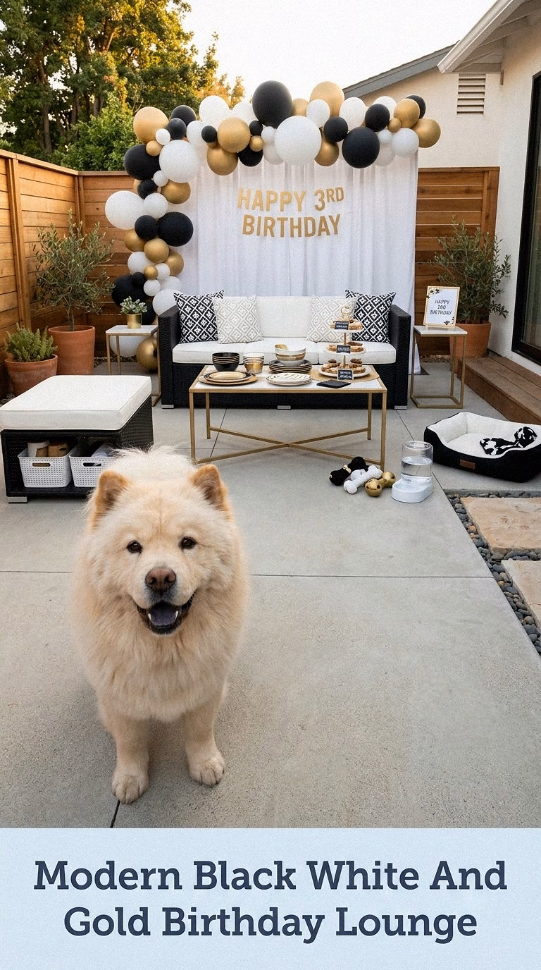 Modern Black White And Gold Birthday Lounge