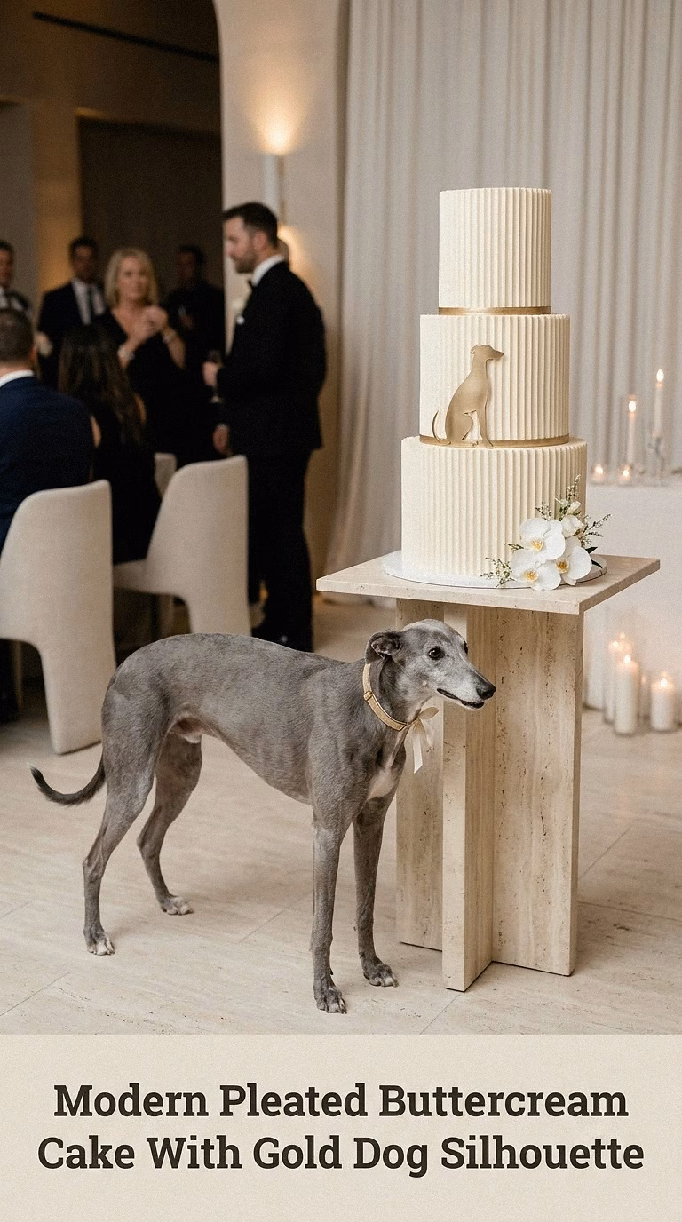Modern Pleated Buttercream Cake With Gold Dog Silhouette