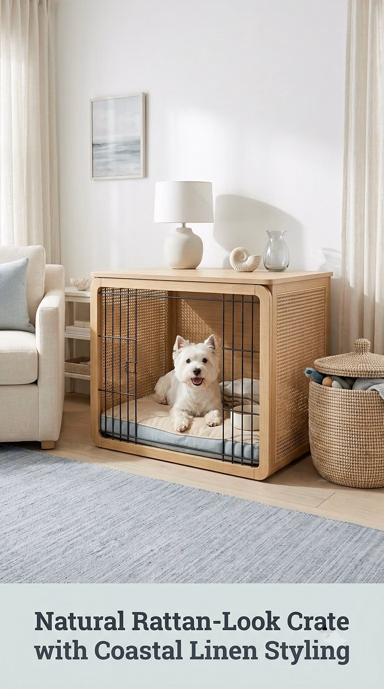 Natural Rattan-Look Crate With Coastal Linen Styling
