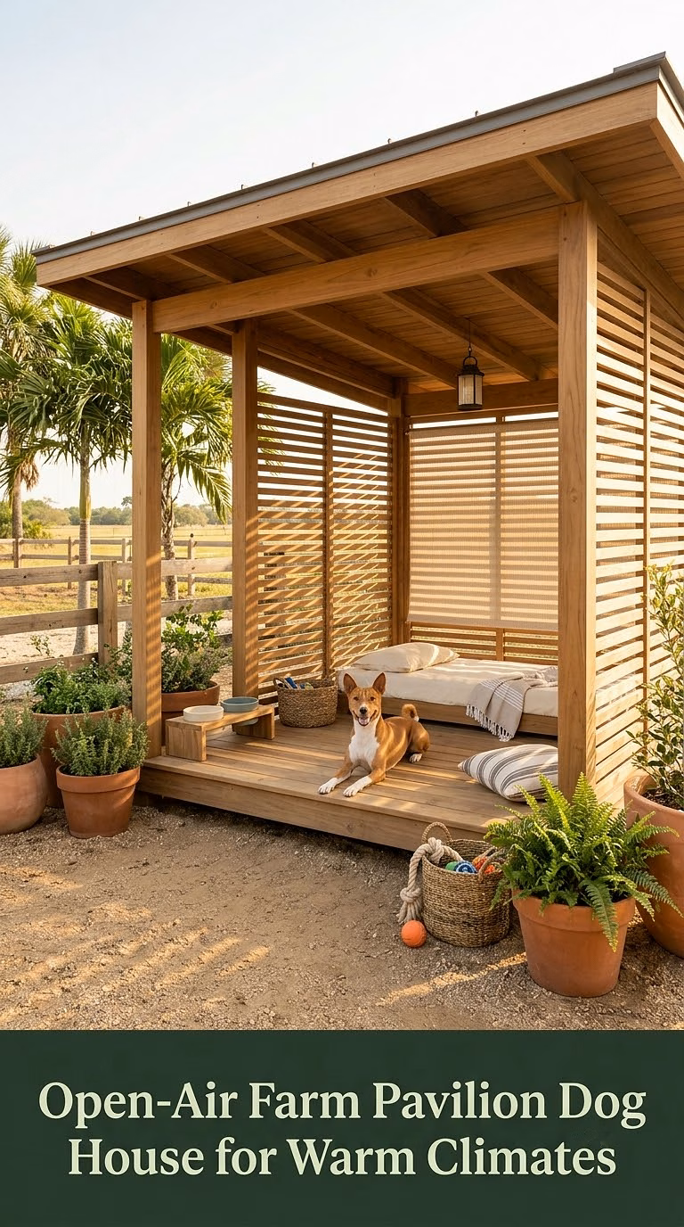 11. Open-Air Farm Pavilion Dog House for Warm Climates