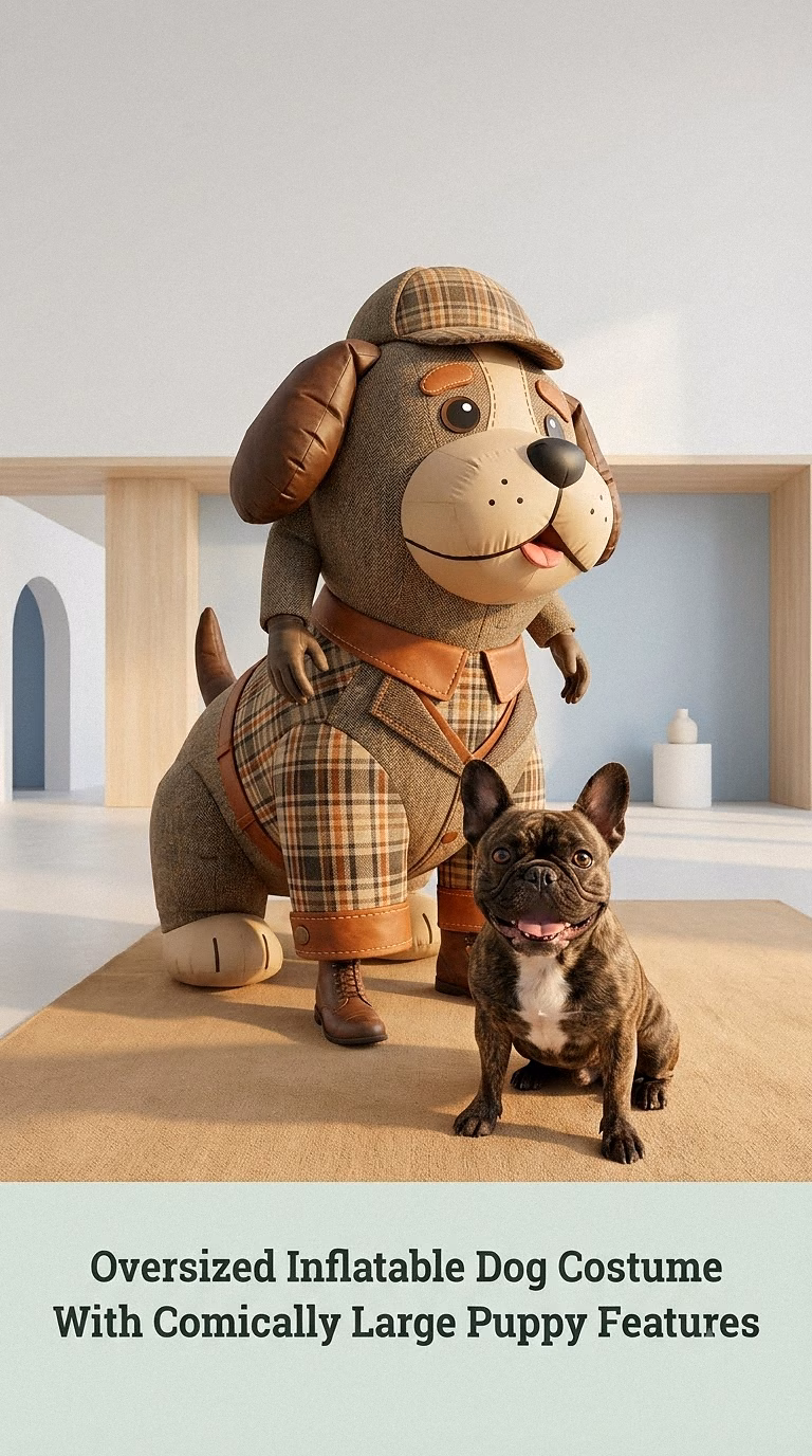 Oversized Inflatable Dog Costume With Comically Large Puppy Features