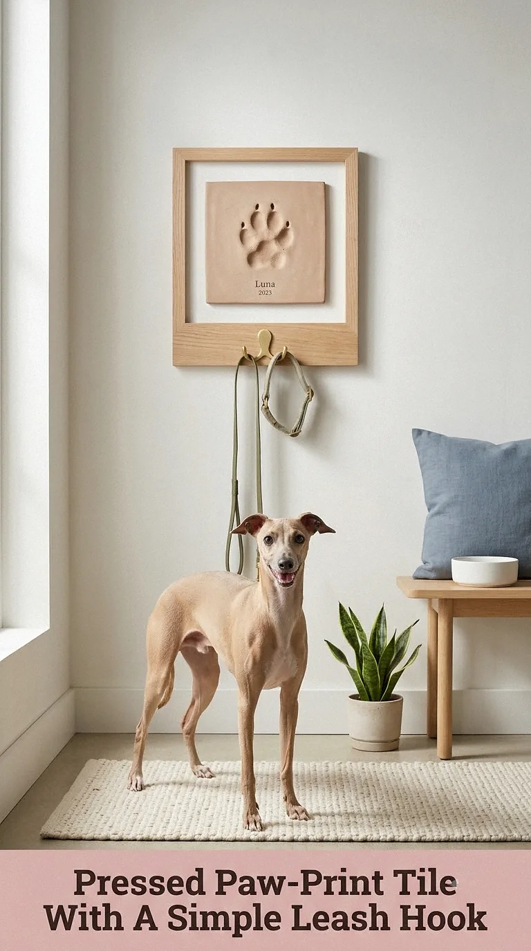 Pressed Paw-Print Tile With A Simple Leash Hook