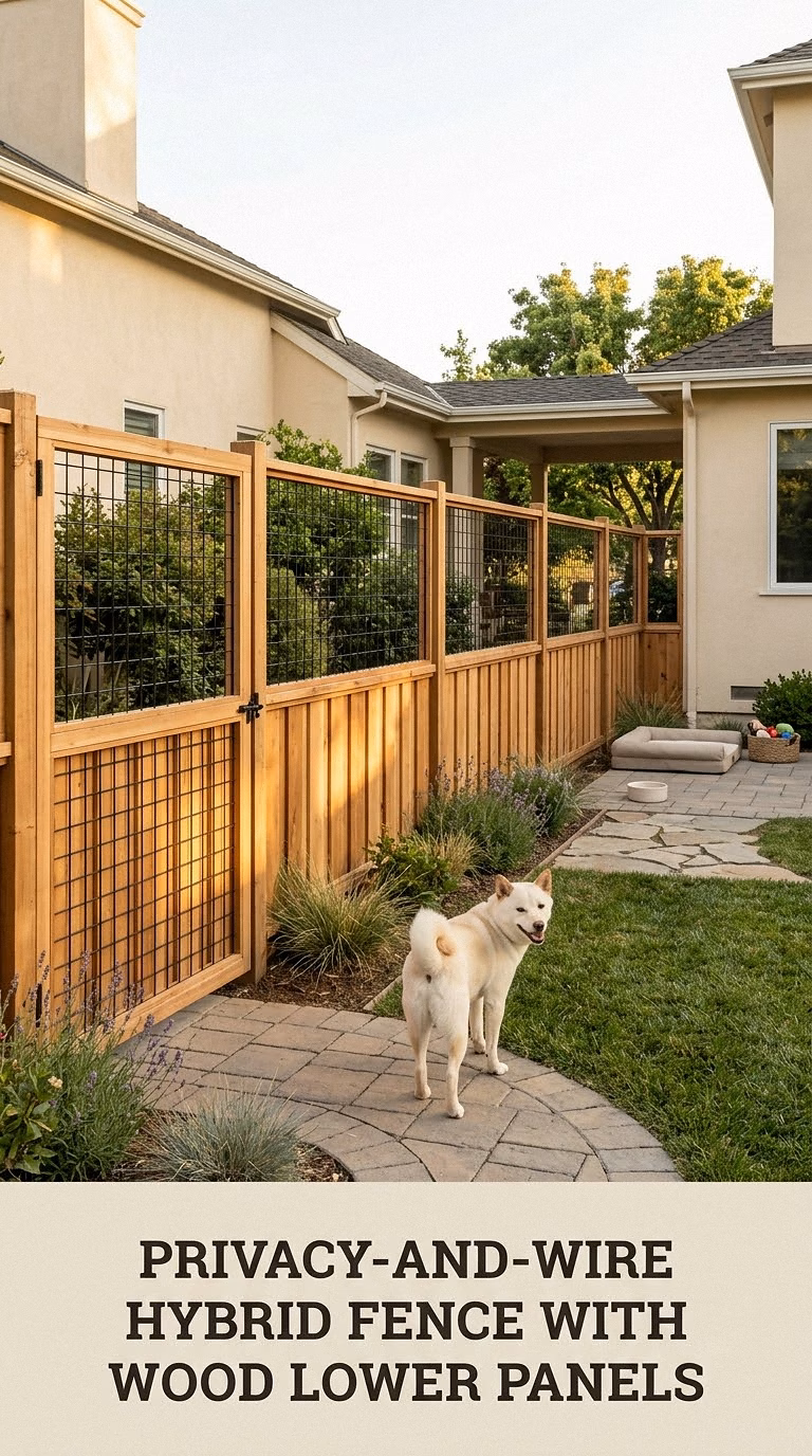 Privacy-And-Wire Hybrid Fence With Solid Wood Lower Panels