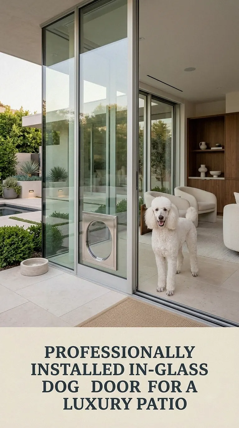 Professionally Installed In-Glass Dog Door For A Luxury Patio