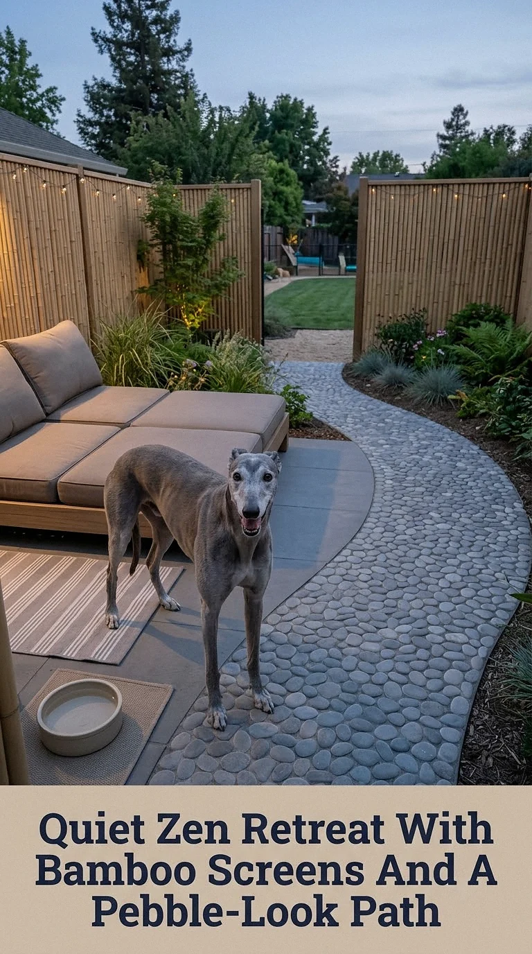 Quiet Zen Retreat With Bamboo Screens And A Pebble-Look Path