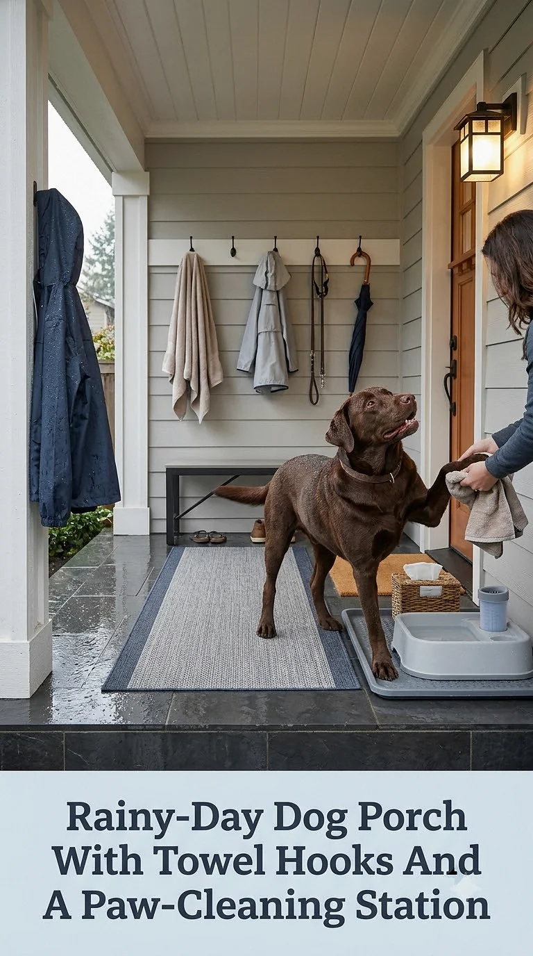 Rainy-Day Dog Porch With Towel Hooks And A Paw-Cleaning Station