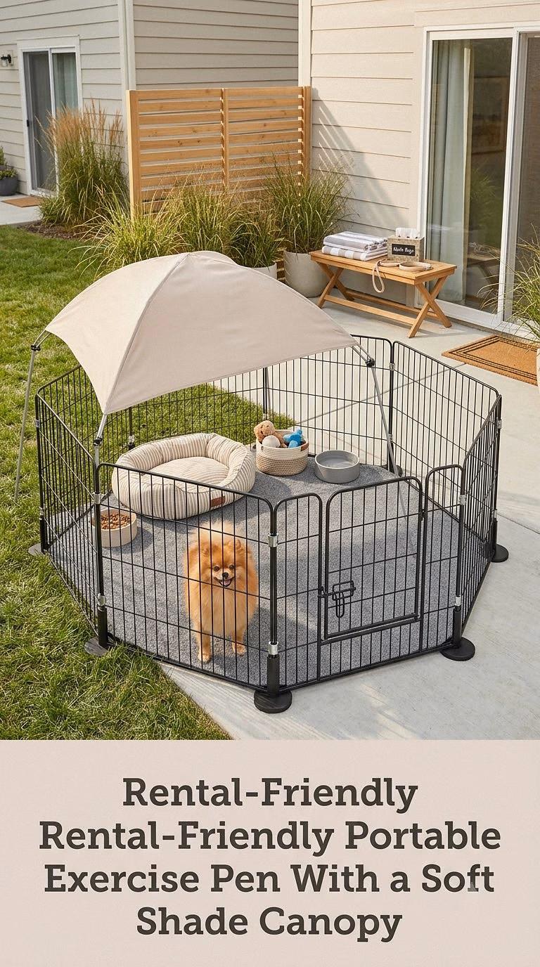 Rental-Friendly Portable Exercise Pen With a Soft Shade Canopy