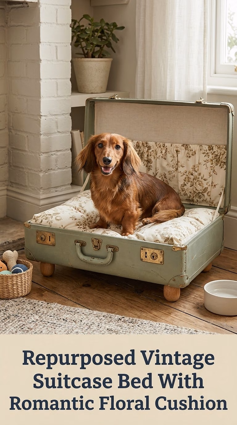 Repurposed Vintage Suitcase Bed With Romantic Floral Cushion