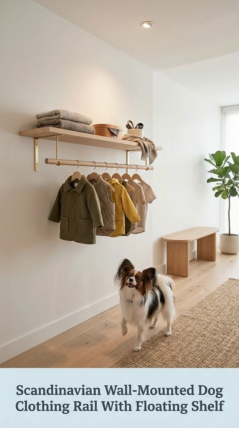 Scandinavian Wall-Mounted Dog Clothing Rail With Floating Shelf