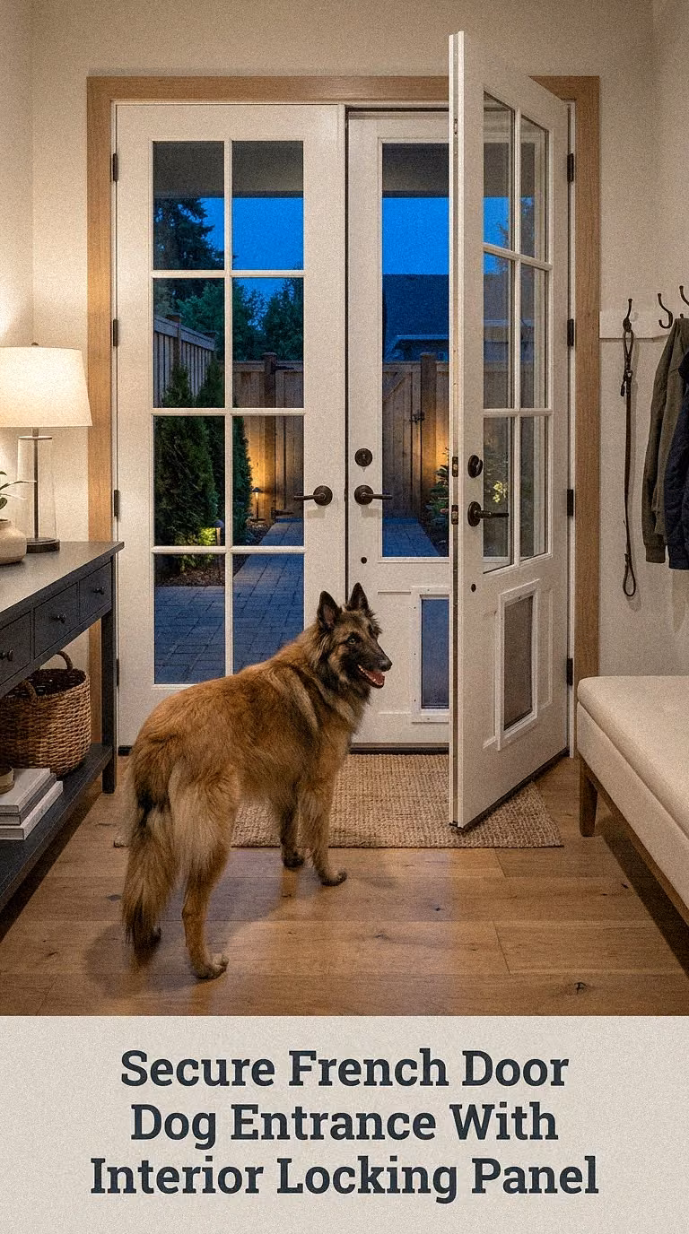 Secure French Door Dog Entrance With Interior Locking Panel