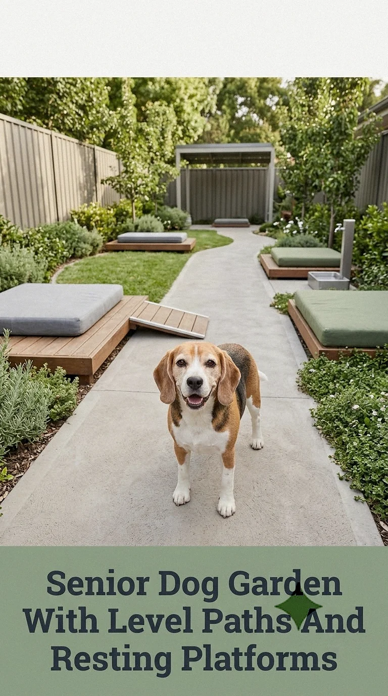 Senior Dog Garden With Level Paths And Resting Platforms