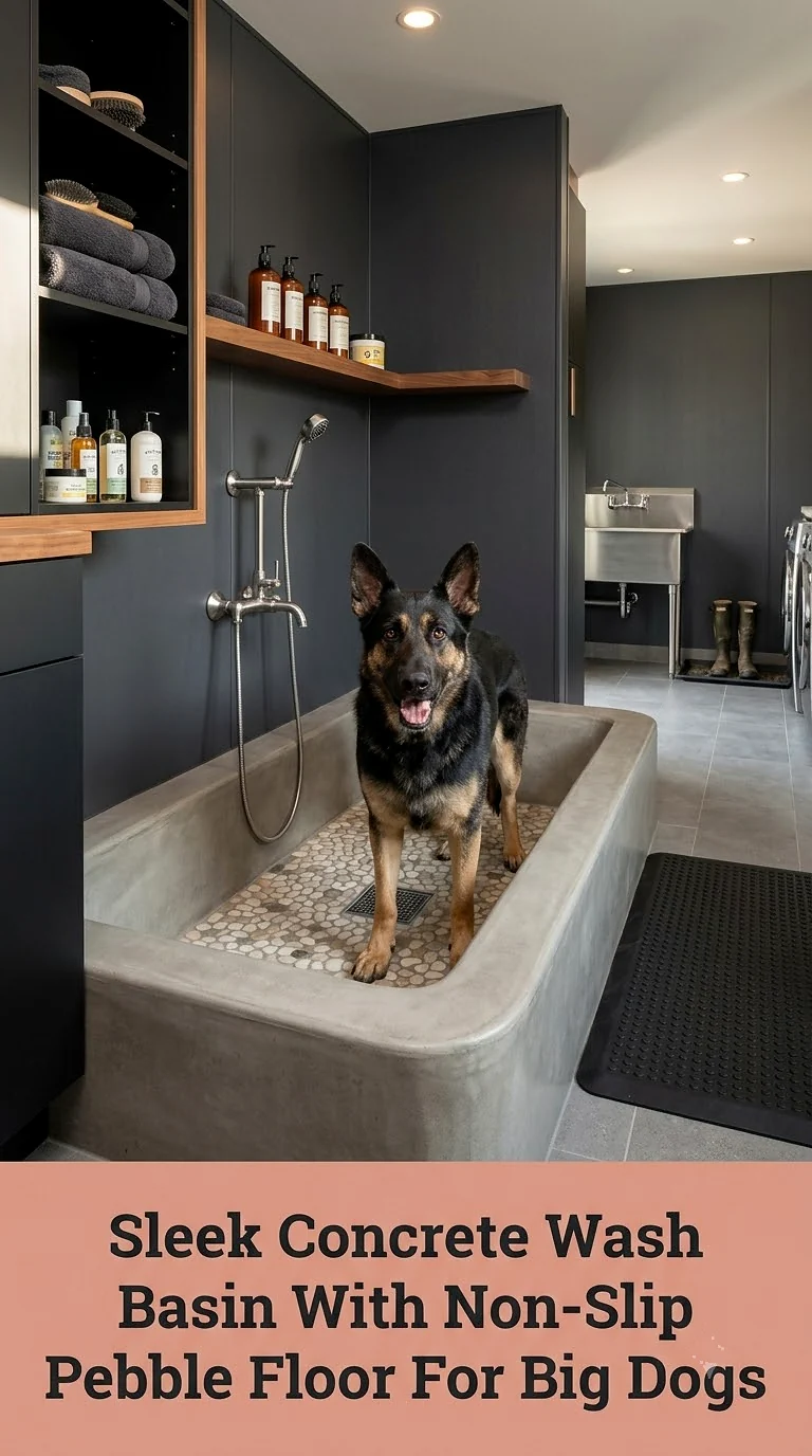 Sleek Concrete Wash Basin With Non-Slip Pebble Floor For Big Dogs