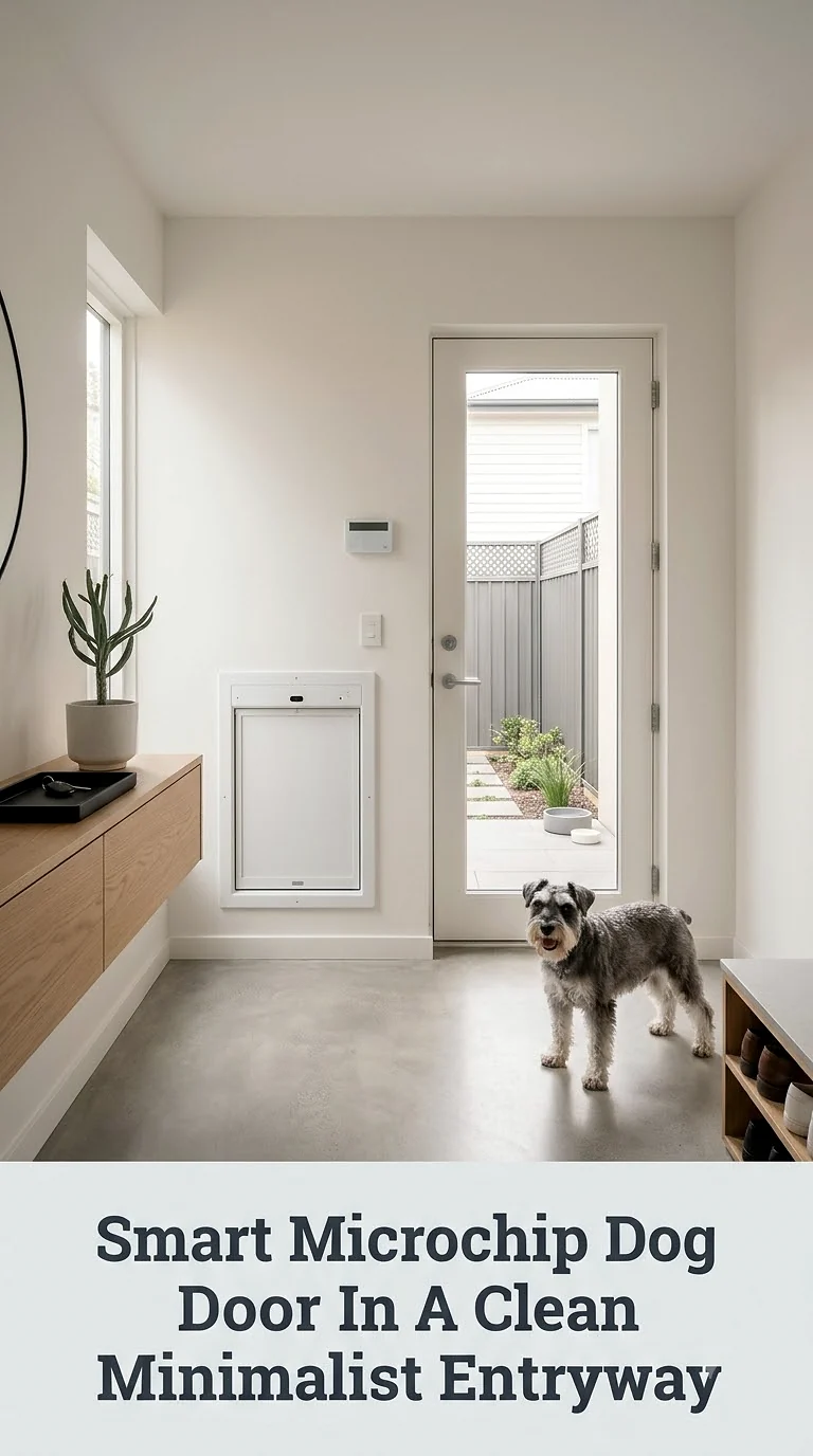 Smart Microchip Dog Door In A Clean Minimalist Entryway