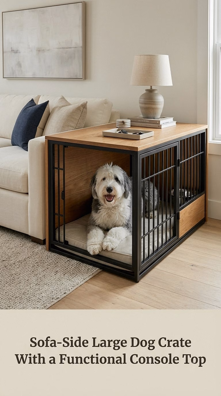 Sofa-Side Large Dog Crate With a Functional Console Top