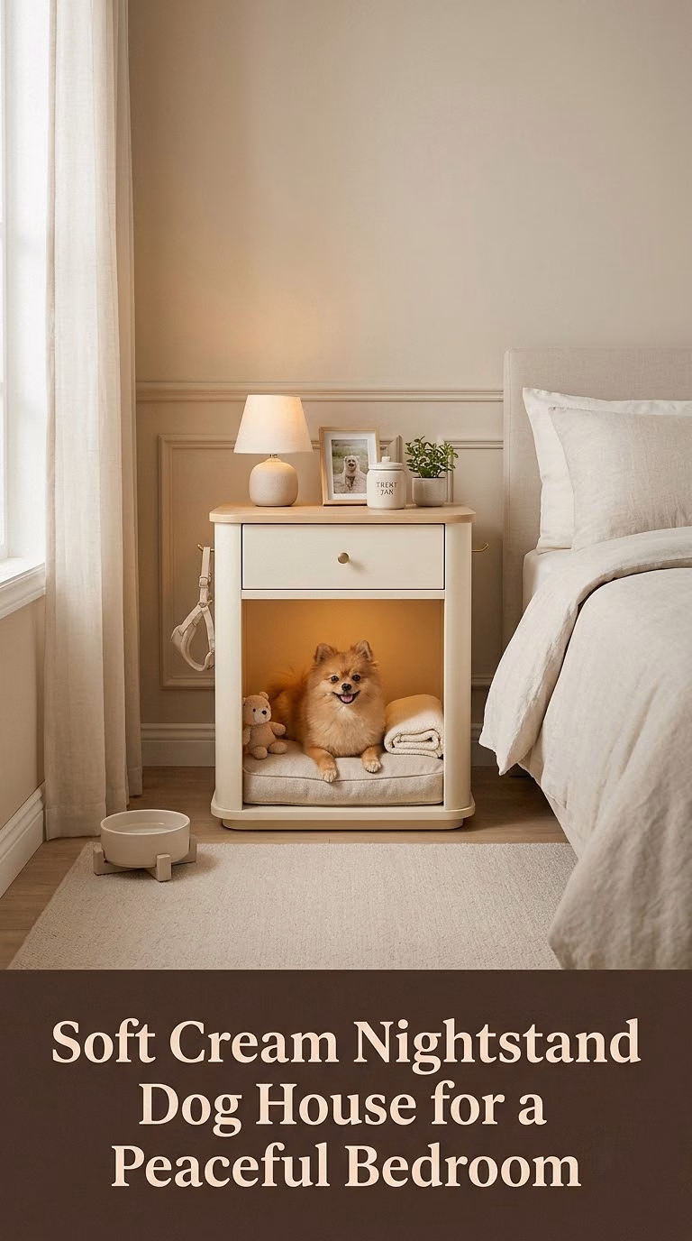 11. Soft Cream Nightstand Dog House for a Peaceful Bedroom