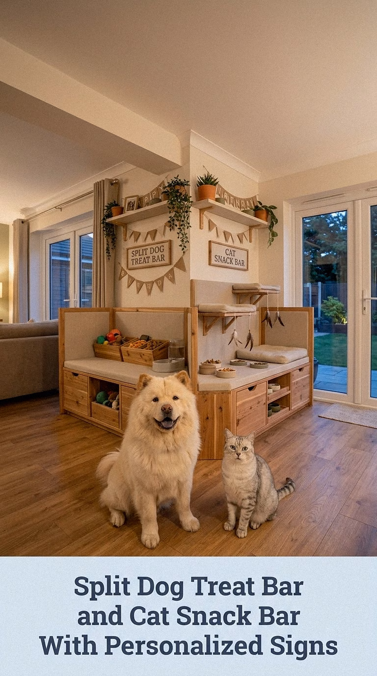 Split Dog Treat Bar and Cat Snack Bar With Personalized Signs