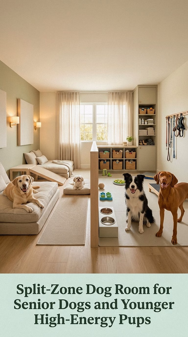 11. Split-Zone Dog Room for Senior Dogs and Younger High-Energy Pups