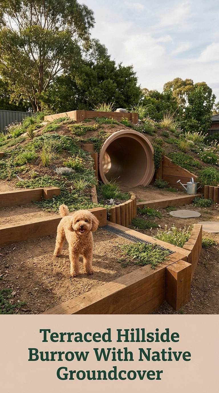 Terraced Hillside Burrow With Native Groundcover