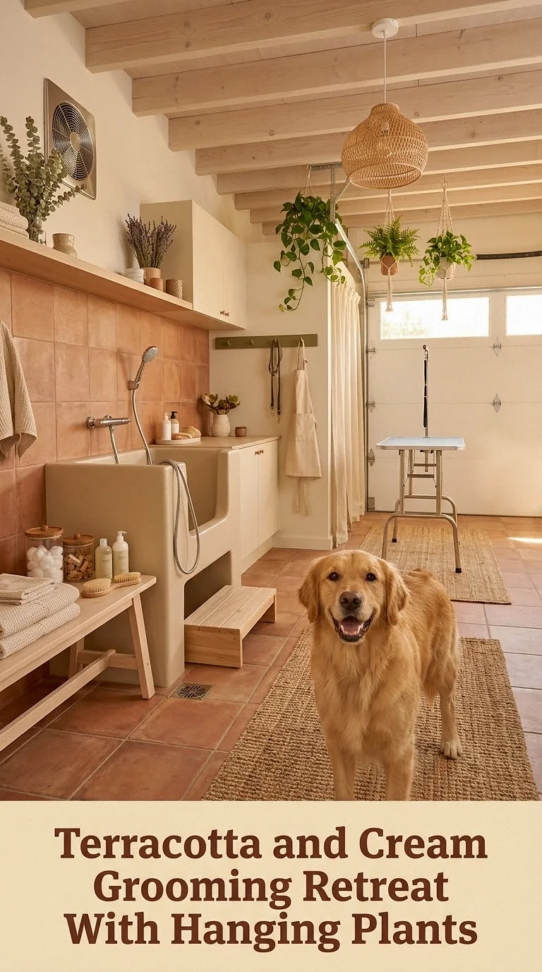 Terracotta and Cream Grooming Retreat With Hanging Plants