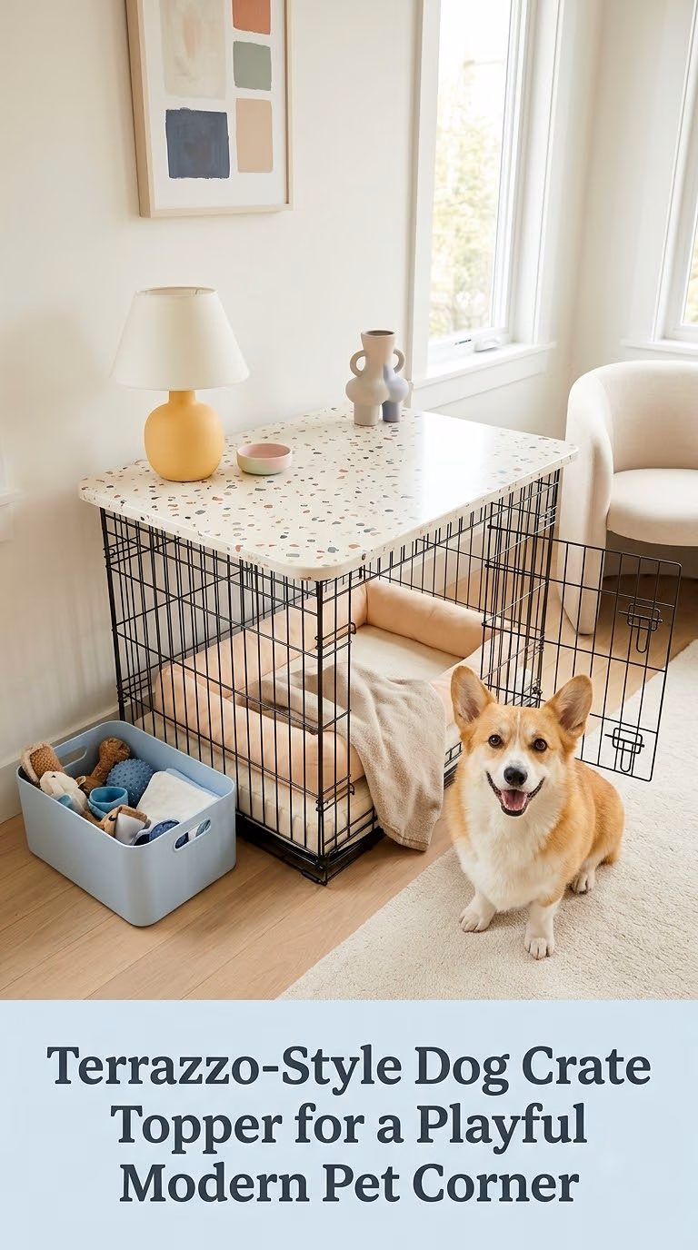 Terrazzo-Style Dog Crate Topper for a Playful Modern Pet Corner