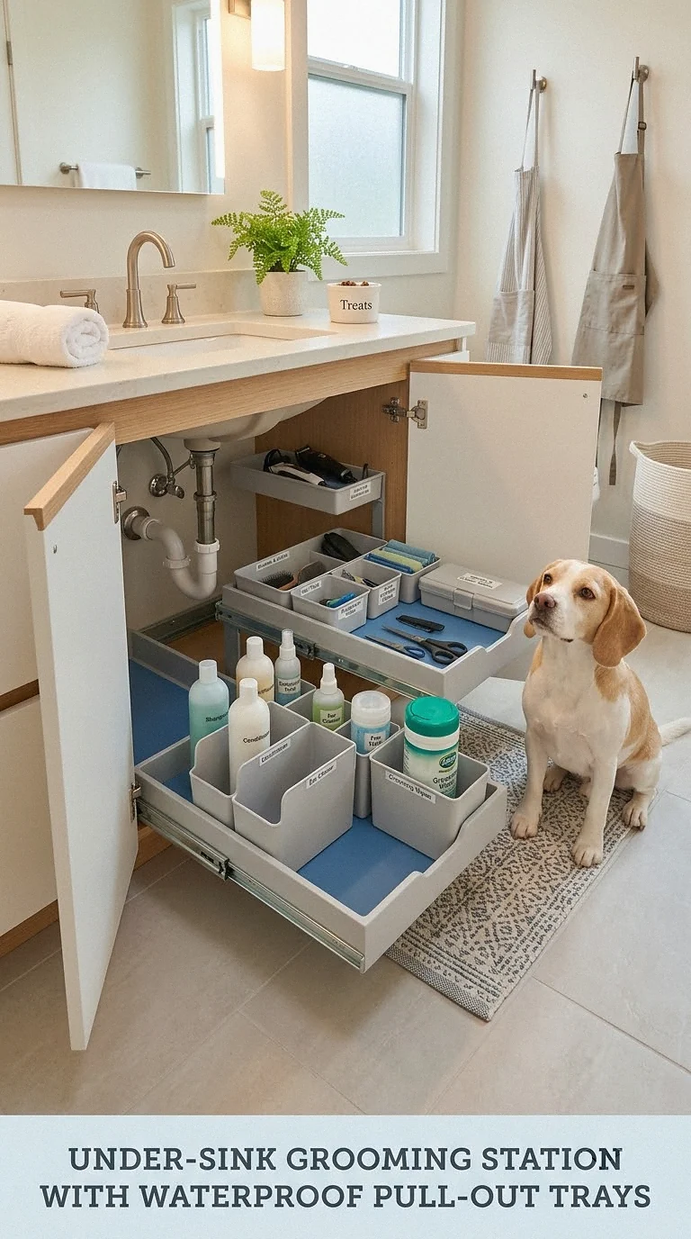 Under-Sink Grooming Station With Waterproof Pull-Out Trays