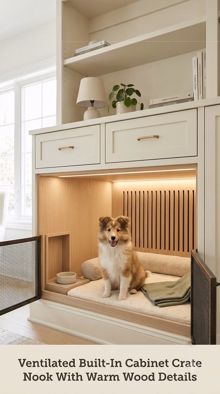 Ventilated Built-In Cabinet Crate Nook With Warm Wood Details