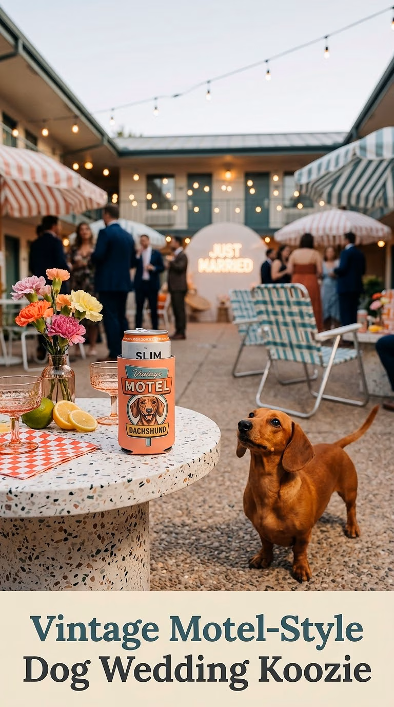 Vintage Motel-Style Dog Wedding Koozie