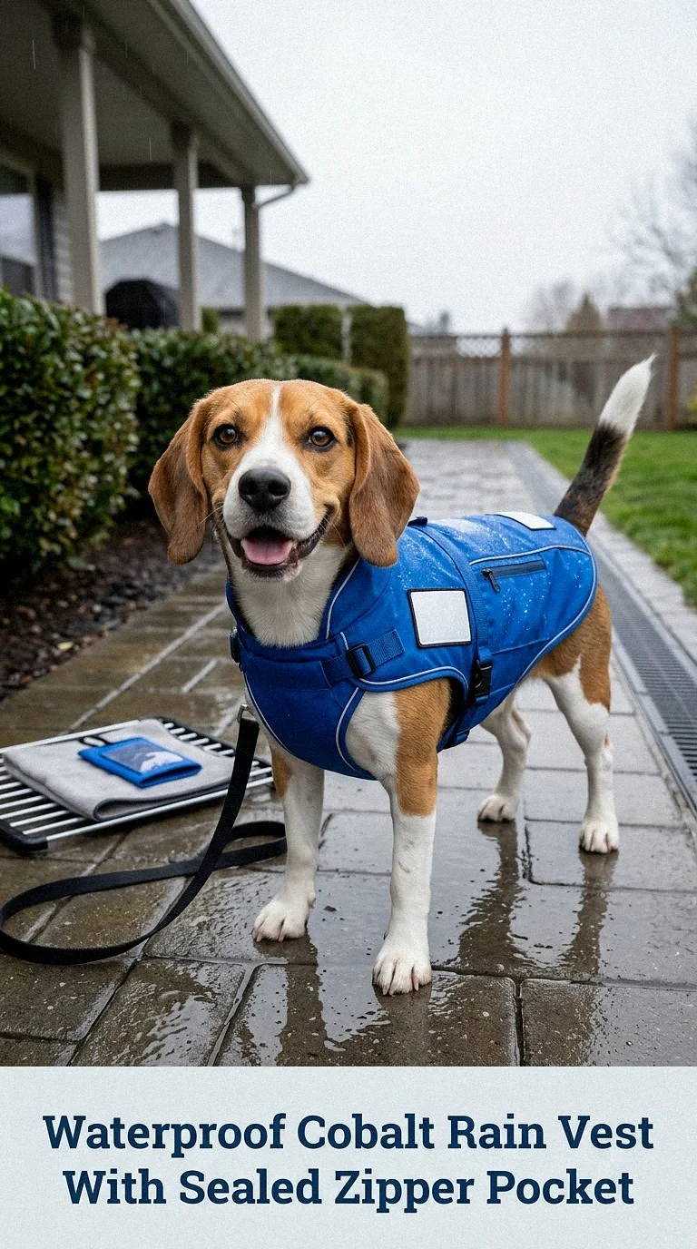 Waterproof Cobalt Rain Vest With Sealed Zipper Pocket