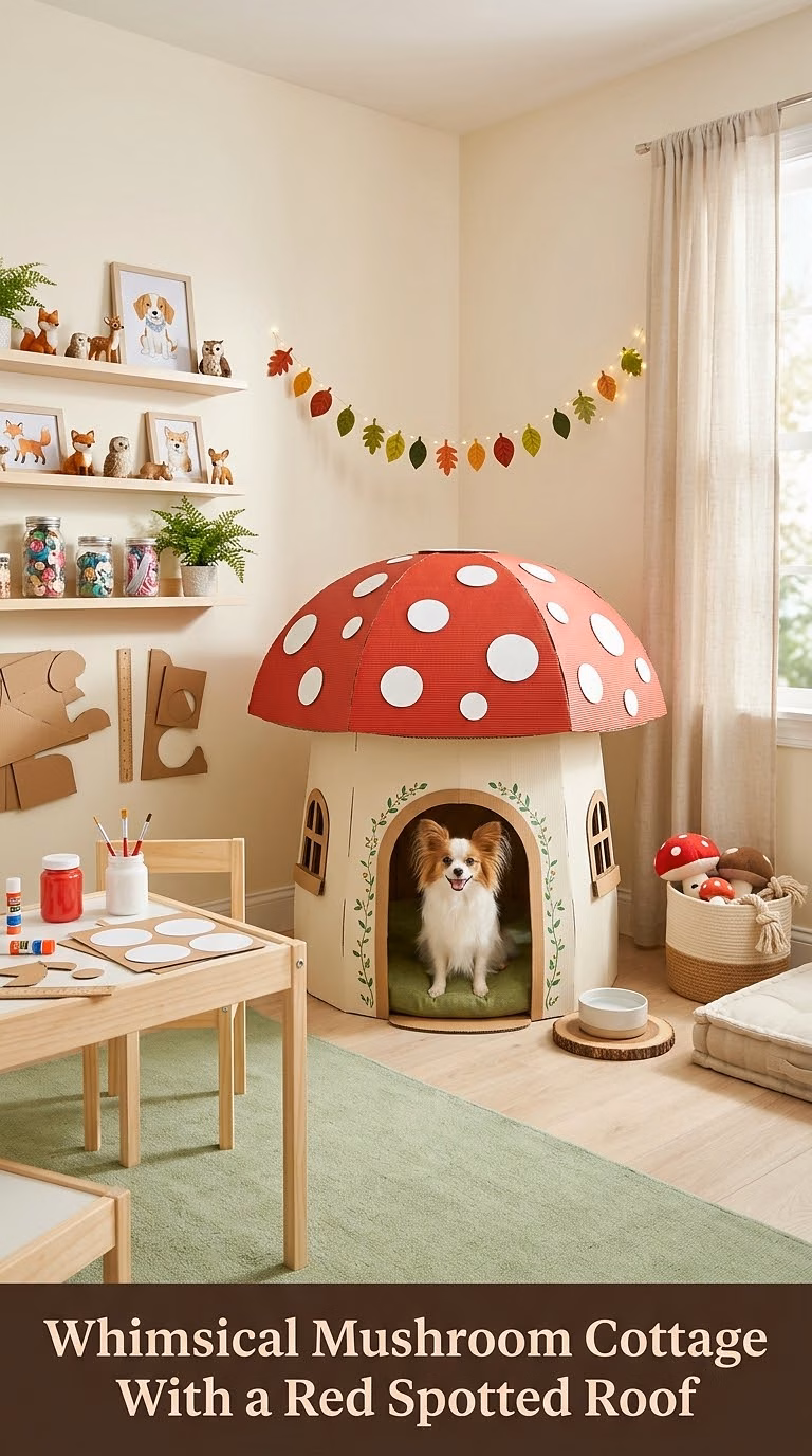 Whimsical Mushroom Cottage With a Red Spotted Roof
